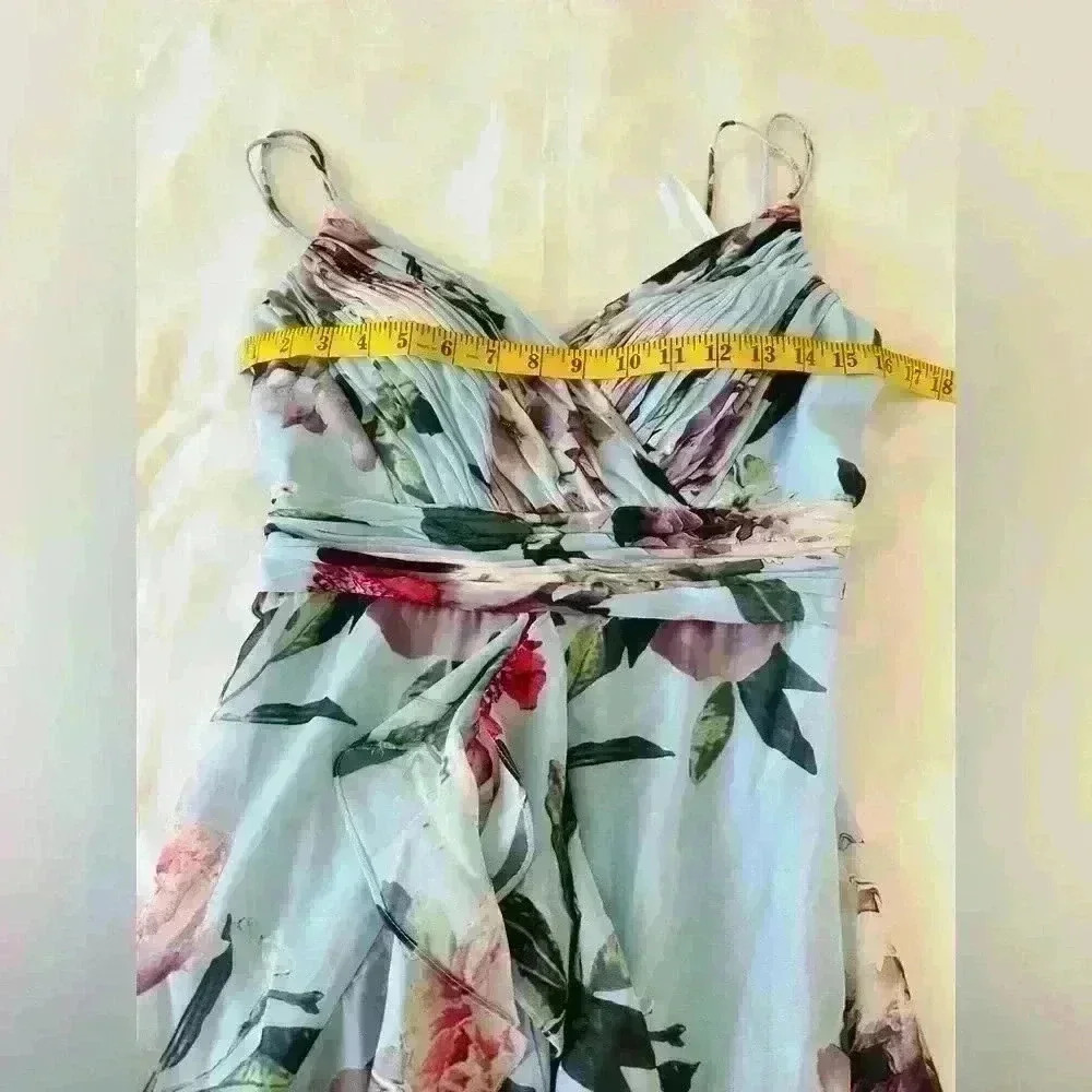XSCAPE Floral-Print Ruffled High-Low Sleeveless Gown Size 2 - Picture 9 of 14